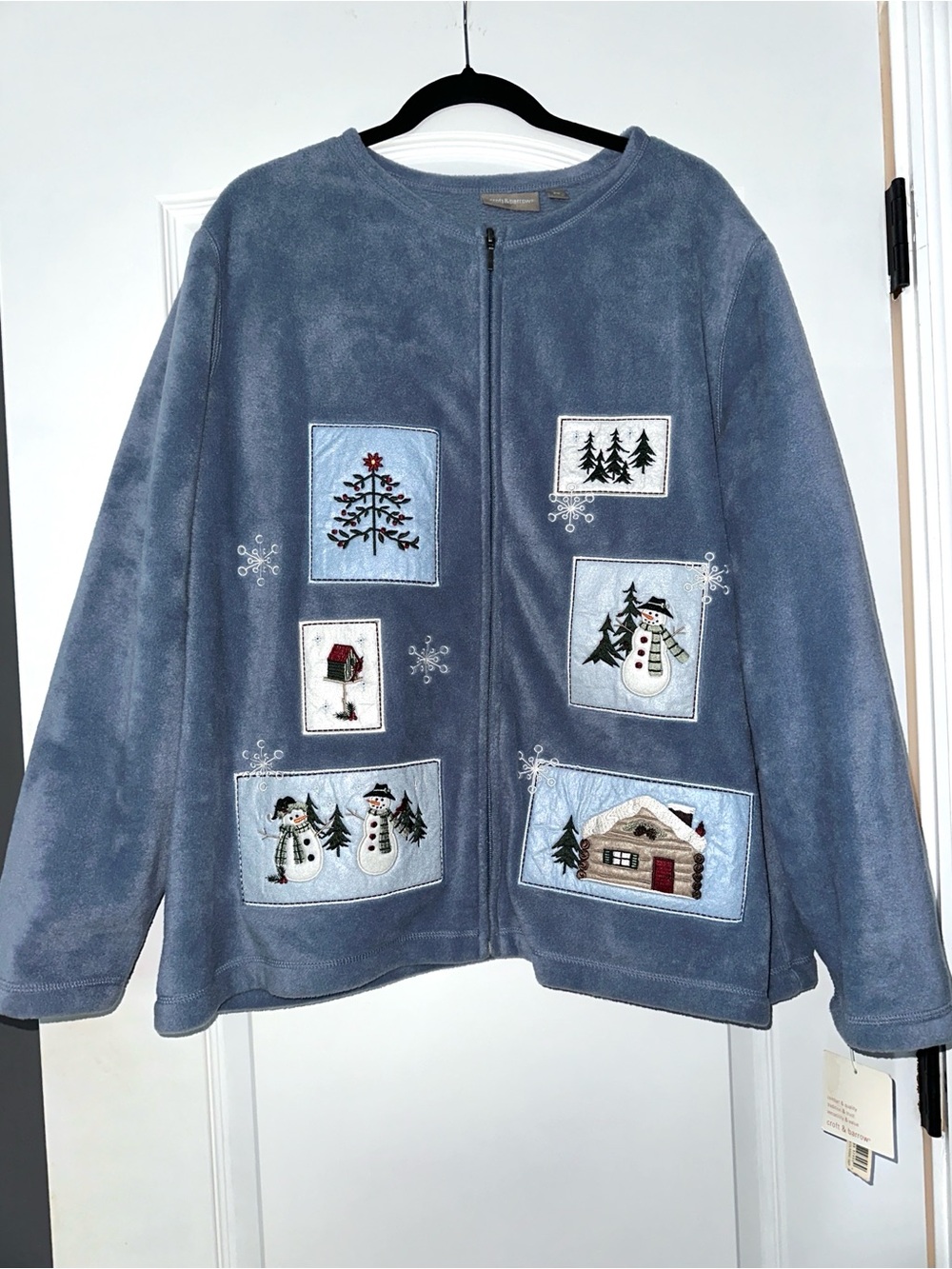 Croft & Barrow Women’s Winter Embroidered Patchwork Fleece Blue Jacket - Size 2X